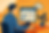 Person working on a computer displaying "Dynamics GP" with charts. An upward cloud icon is visible. Warm orange and blue tones set the scene.