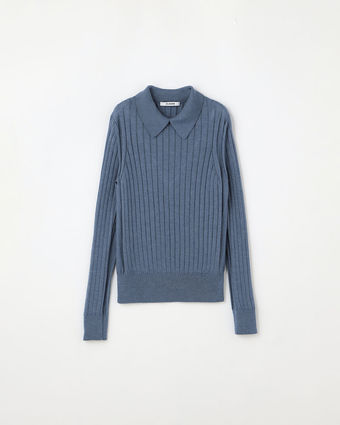 18Gワイドリブ エクストラファインメリノウール×シルク 襟付きプル