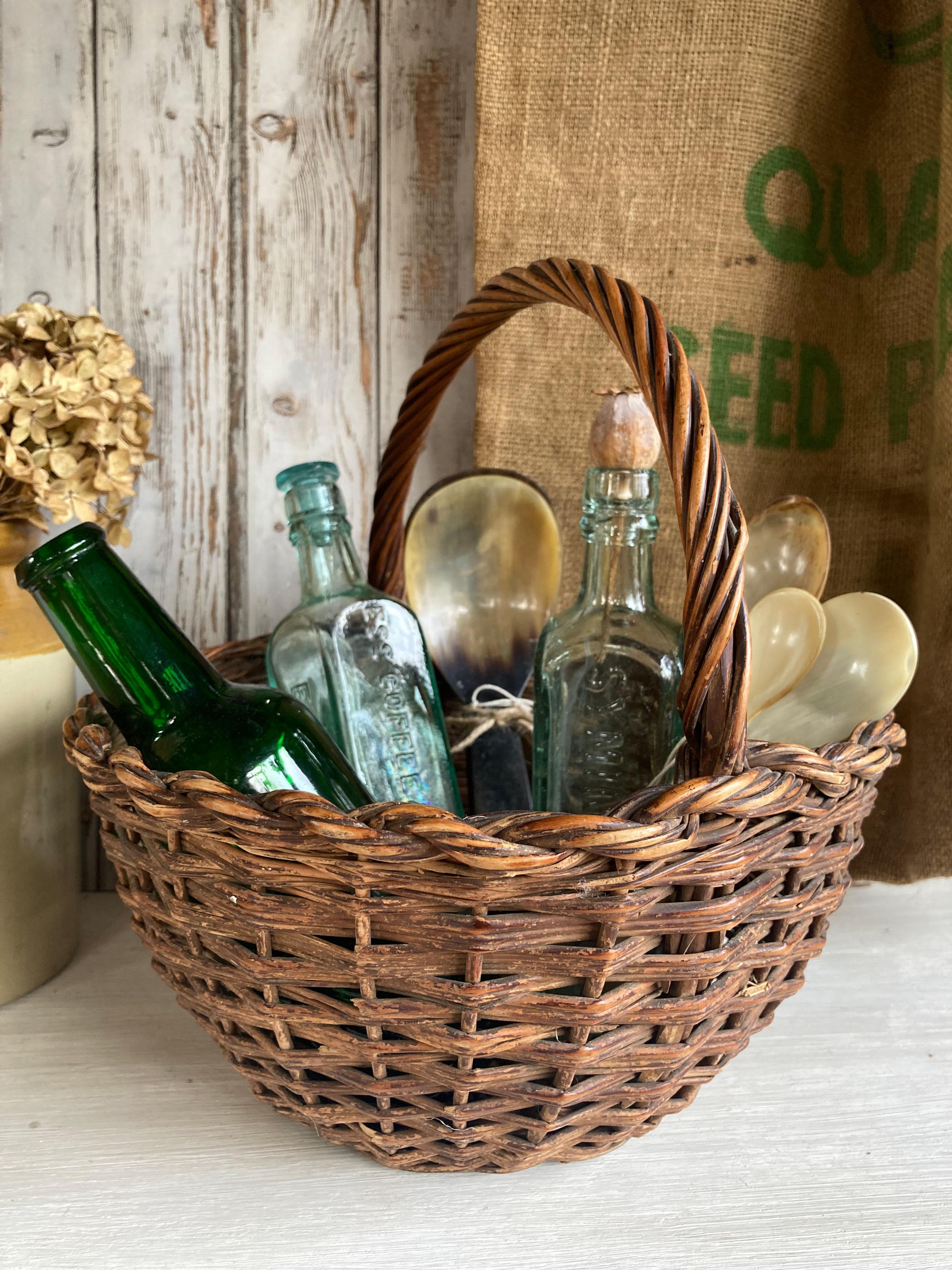 Round Vintage Wicker Basket