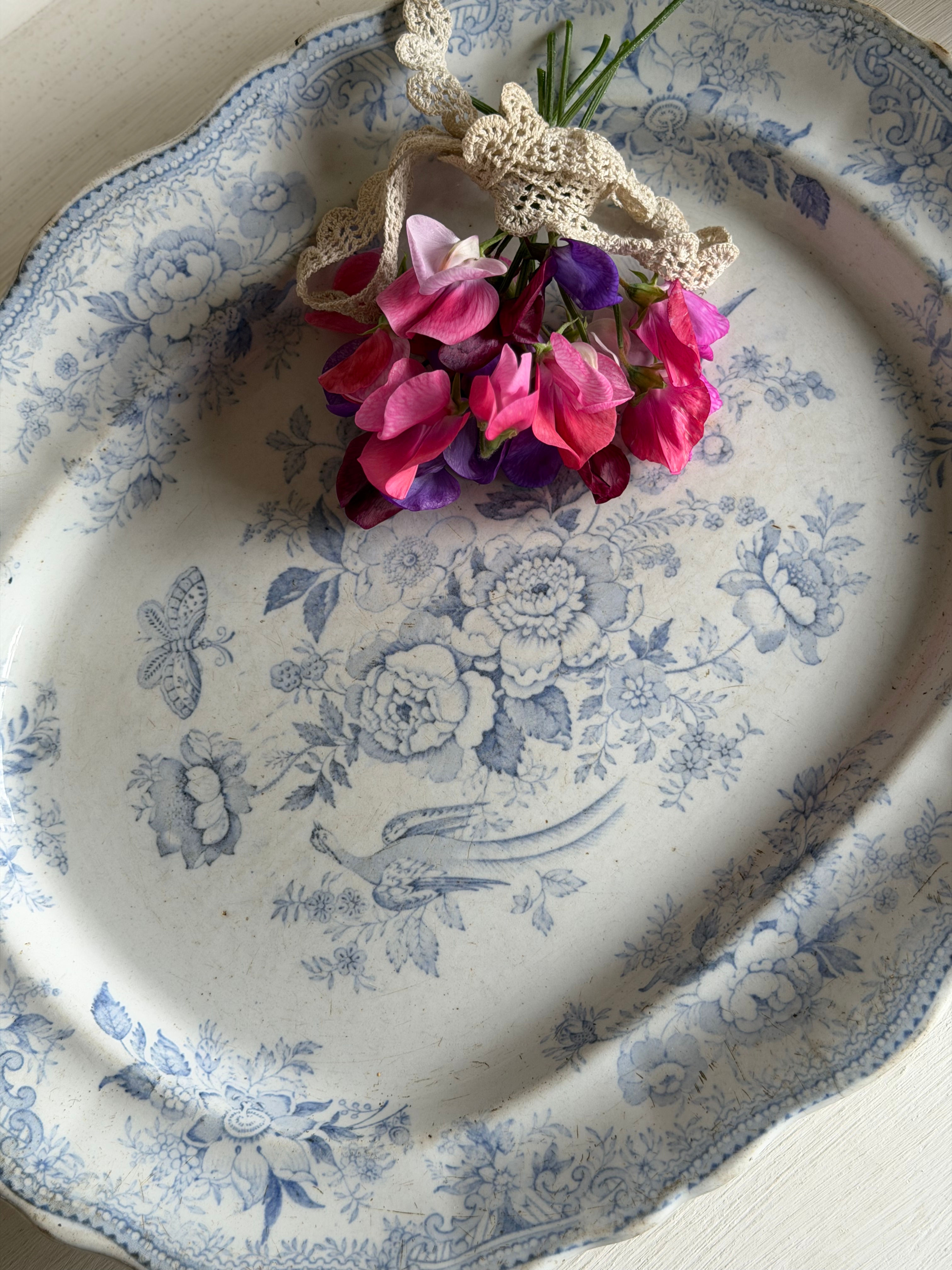 Huge Antique Asiatic Pheasant Platter
