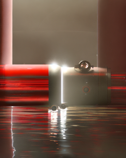Object 3 Believed Truth 5 (Image 4) metallic cylinders kissing. Red rubber on