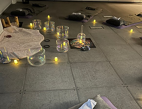 Workplace sound bath with mats, eye pillows and cushions