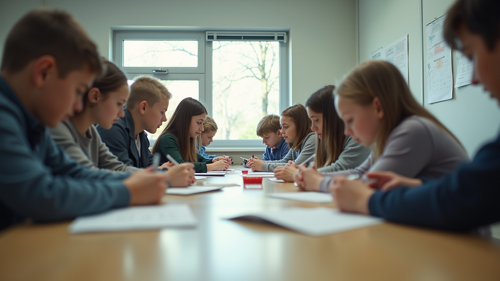 Eye-level view of a classroom filled with students engaged in a hands-on learning activity