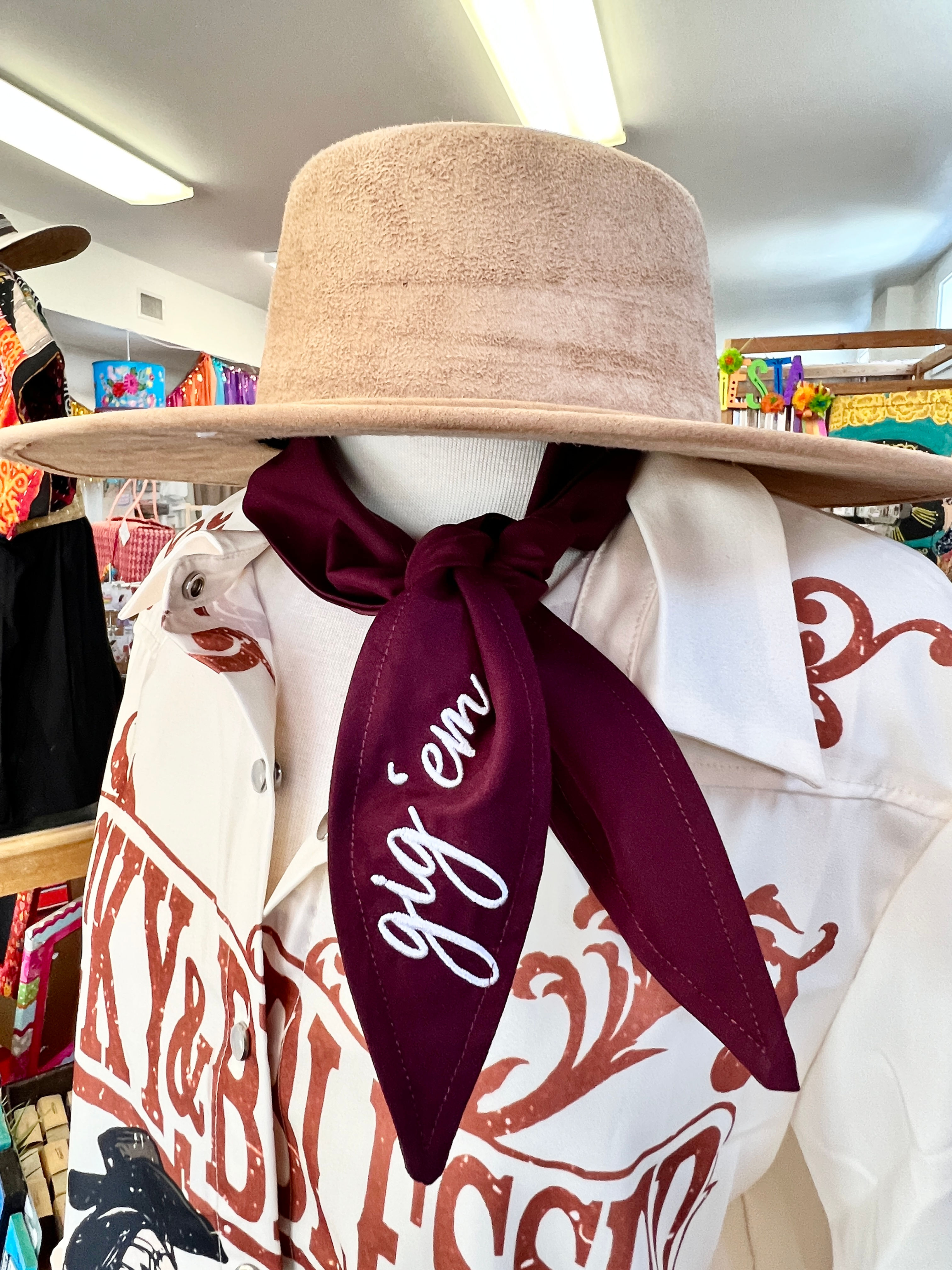 Gig 'Em Embroidered Ascot Scarf