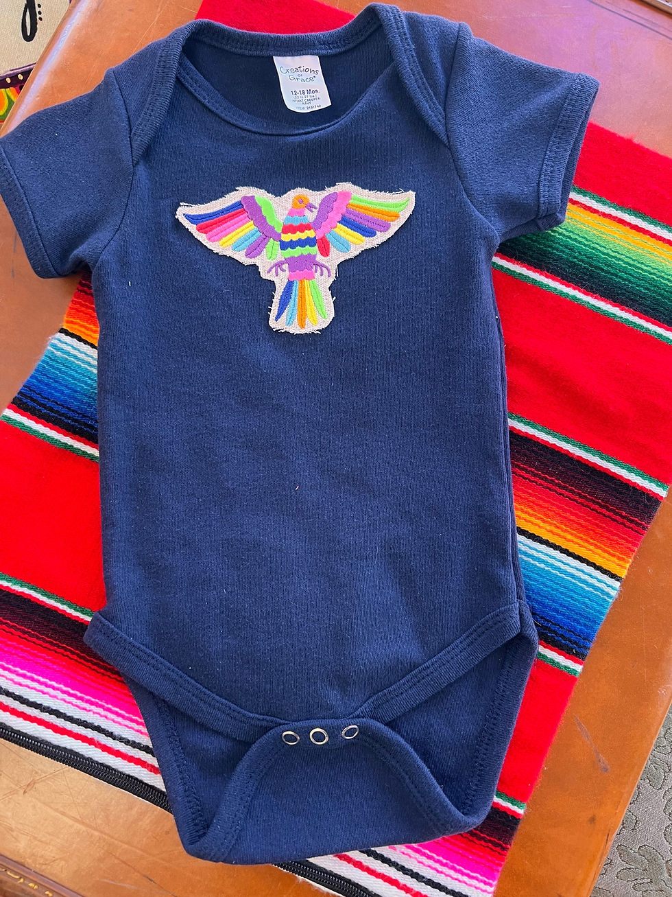 Thumbnail: Mexican Otomi Bird  Embroidered Navy Baby Onesie