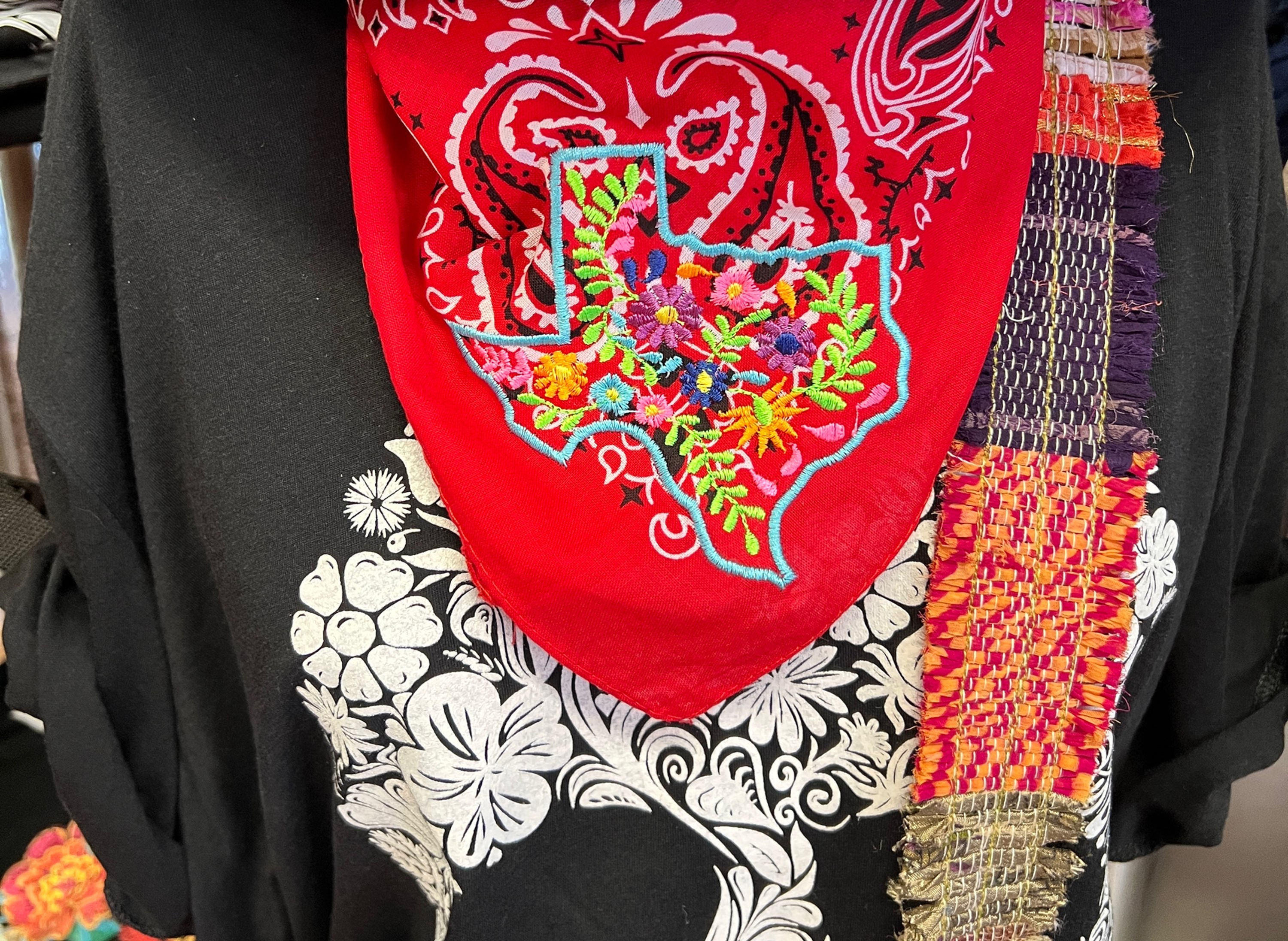 Texas Floral Embroidered Bandana/Scarf