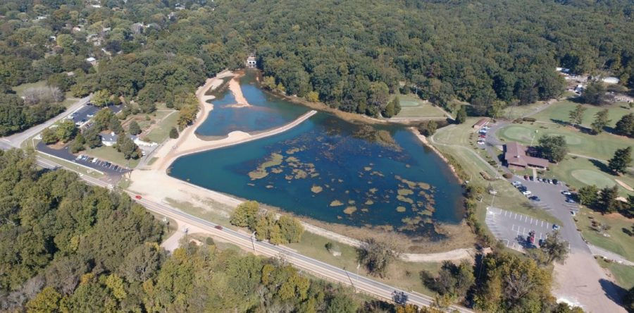 Arial view of Swan Lake in Dunbar Cave in Clarksville, TN