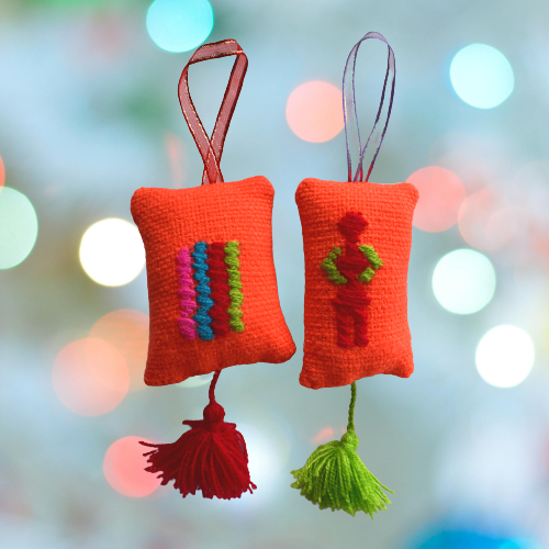 Miniatura: par de esferas tradicionales hechas con telar de cintura triqui
