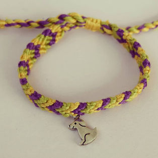 pulsera tejida a mano por artesanas triqui con dije de perrito de plata, accesorios artesanales