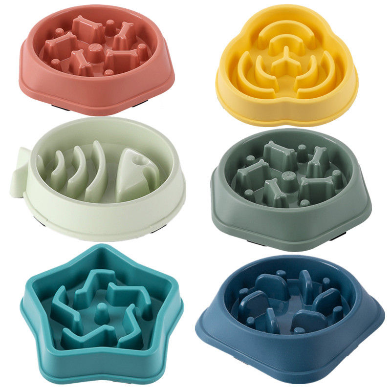 Pet Cat Dog Slow Food Bowl Fat Help Healthy Round Anti-choking Thickened And Non