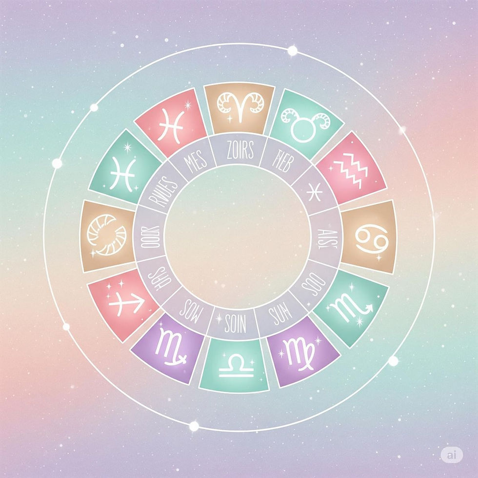 Astrology zodiac wheel with all twelve zodiac signs in soft pastel colors, representing horoscopes, spiritual insight, and monthly astrology guidance
