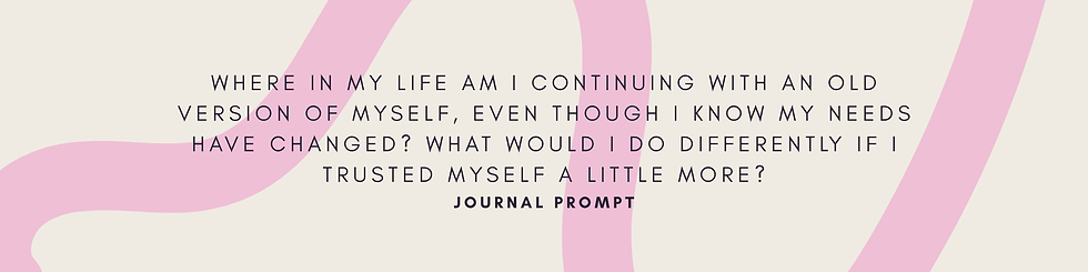 Weekly journal prompt asking where you are continuing with an old version of yourself despite changing needs, and what you would do differently with more self trust.