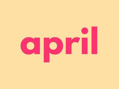 “Minimalist April graphic with bold pink text on a warm beige background, symbolizing clarity, new beginnings, and seasonal transition
