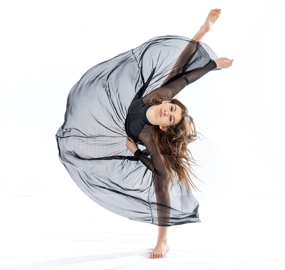 Artistic contemporary dance split kick by student at Intensity Dance Team