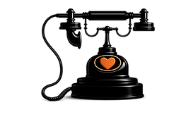 Audio Guestbook Vancouver logo featuring a black vintage telephone with an orange heart emblem on the base.