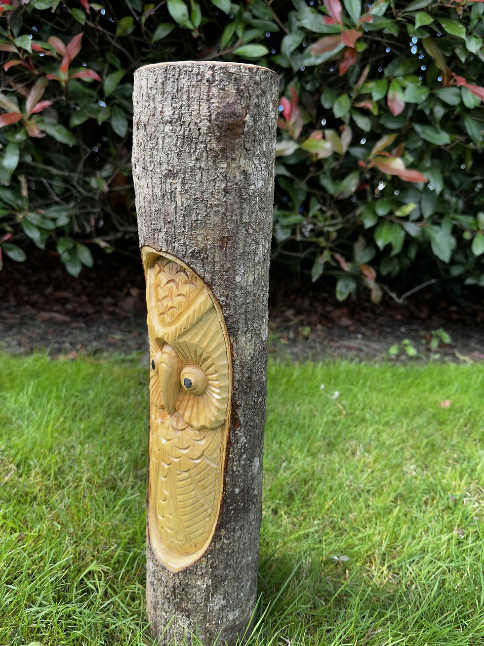 Thumbnail: HAND CARVED OWL, Garden Log Decor, Owl In Log Carving, Wood Owl Sculpture, Bird