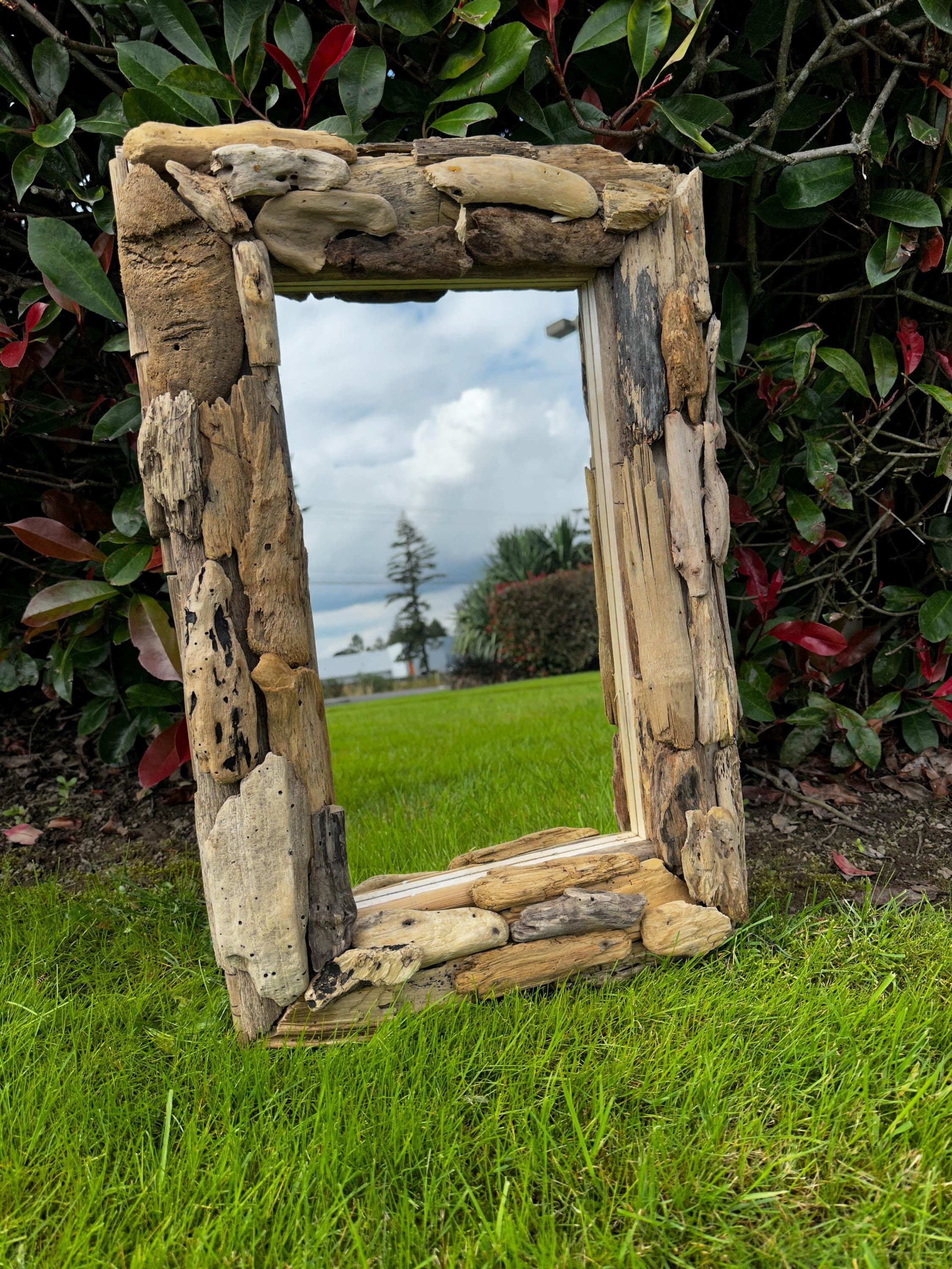 BEACH DRIFTWOOD MIRROR, Natural Driftwood Mirror, Rustic Wood Mirror, Beach Wall