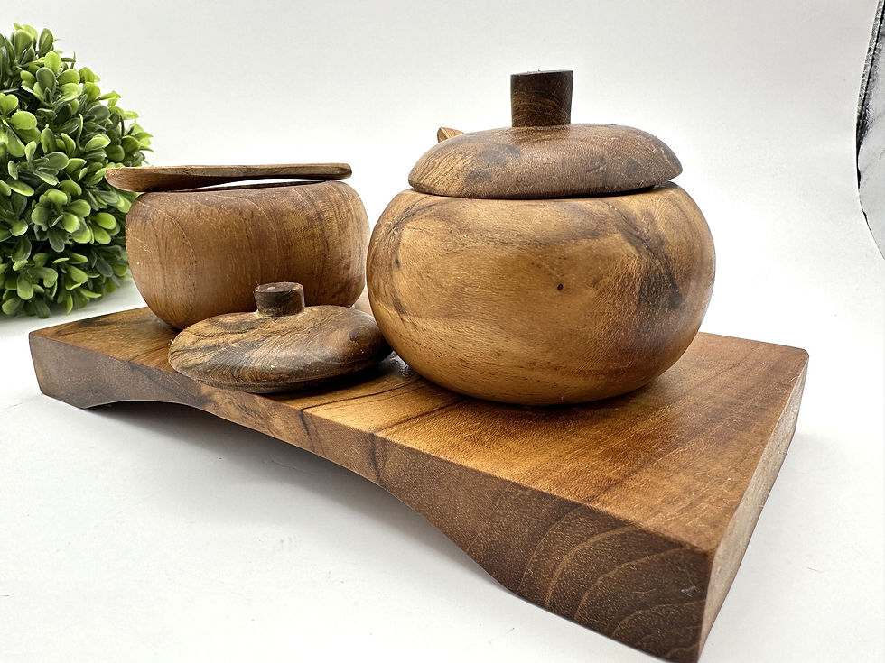 Thumbnail: TEAK SPICE SET, Retro Condiment Jar, Boho Spice Bowl, Seasoning Containers, Wood