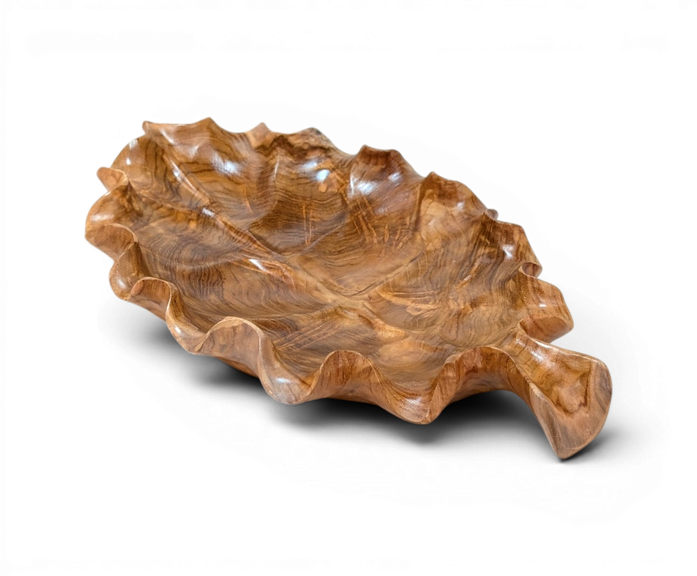 Thumbnail: Handmade teak wood serving piece showcasing unique wood grain and sculpted contours