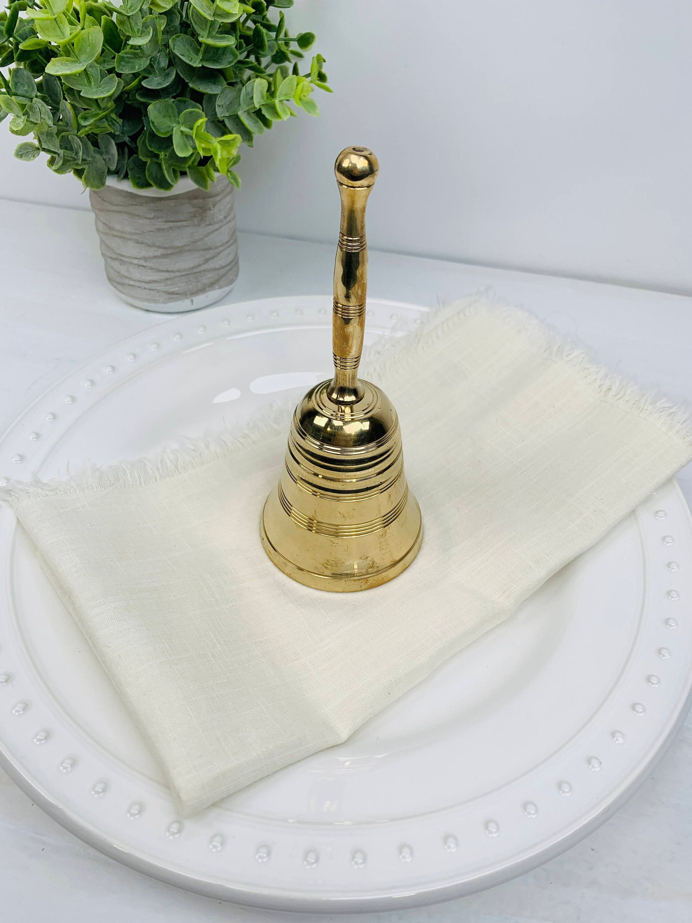 GOLDEN BRASS HANDHELD Bell, Dinner Hand Bell, Brass Desk Bell, Brass Puja Bell