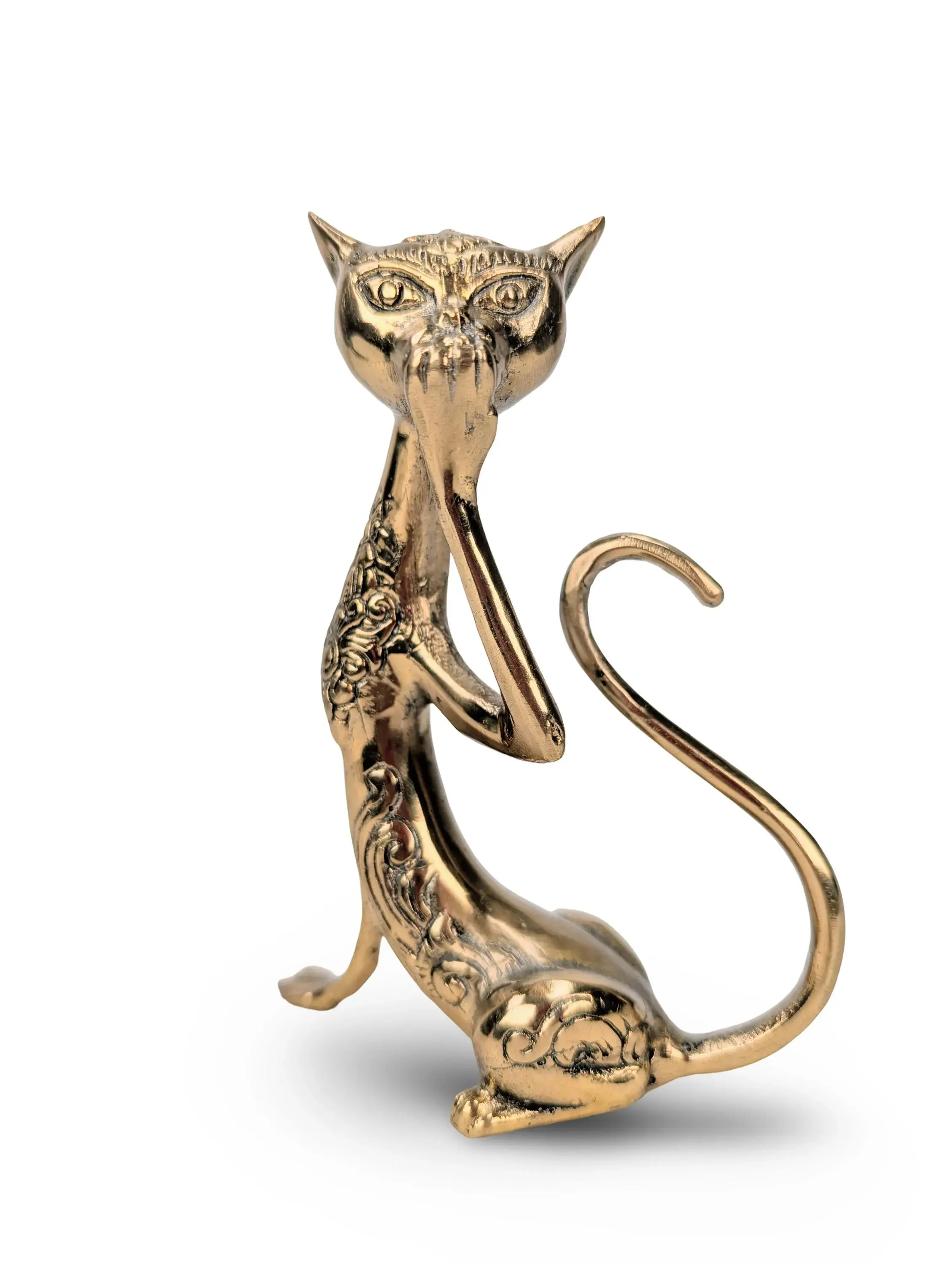 BRASS CAT FIGURINE, Cat Ornament, Sitting Brass Cat, Handmade Brass Cat,