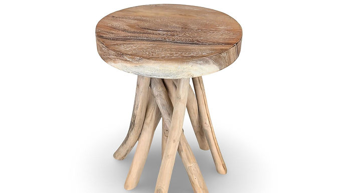 HAND CARVED TEAK Table, Primitive Side Table, Live Edge Stool, Accent Root