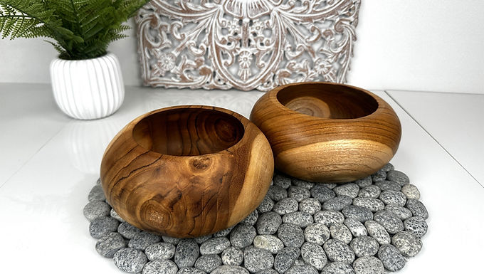Teak Bowl Set, Asian Wood Bowl, Teak Fruit Bowl, Rice Wood Bowl, Artisan Crafted