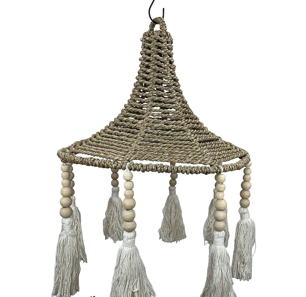 Thumbnail: WOOD BEAD SHADE, Woven Lamp, Rattan Lamp, Tropical Lamp Shade, Hanging Lamp