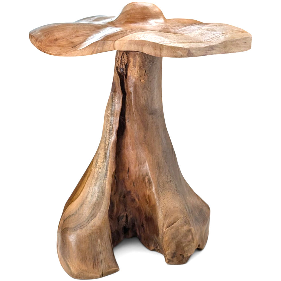 Small hand-carved Balinese teakwood garden sculpture with natural wood grain