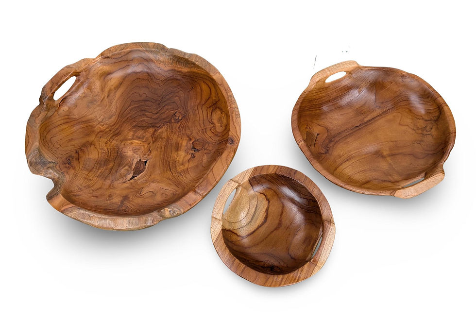 Thumbnail: LIVE EDGE TEAK Platter, Wood Platter, Rustic Wood Bowl Set, Wood Centerpiece