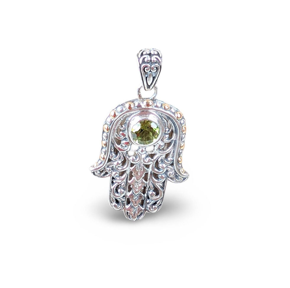 Thumbnail: PERIDOT HAMSA PENDANT, Sterling Silver Pendant, Hamsa Hand Pendant, Sterling