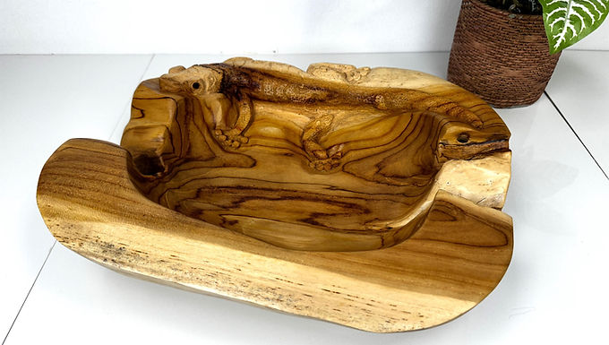 MOON LIZARD TEAK Bowl, Handcarved Teak Bowl, Artisan Wood Bowl, Teak Root Bowl