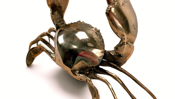 Brass Crab with Curved Claws, Striking Coastal Room Décor, Coastal Crab Figure
