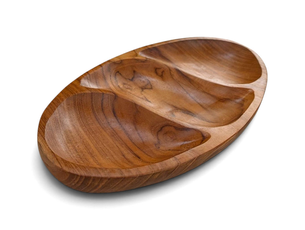 Teak divided serving plate with three carved compartments