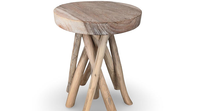 HAND CARVED TABLE, Primitive Side Table, Natural Tree Stool, Wooden Carved