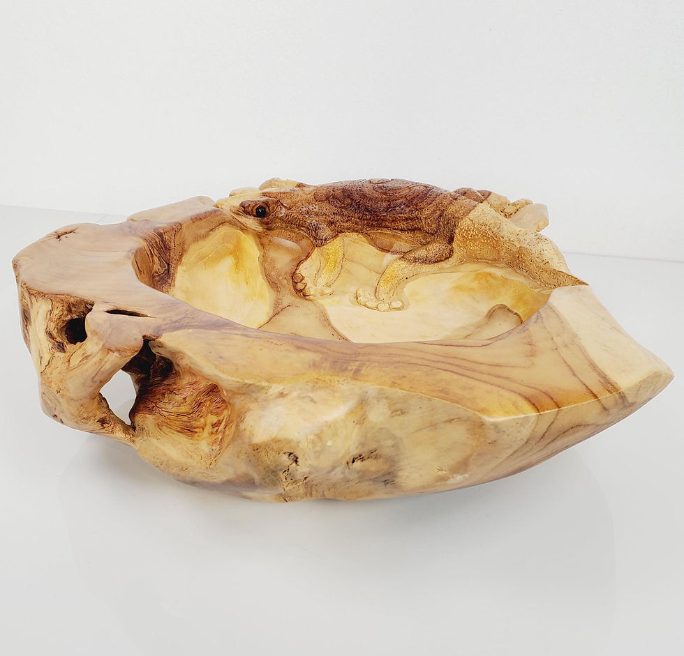 Thumbnail: GECKO TEAK BOWL, Handcarved Teak Bowl, Artisan Wood Bowl, Teak Root Wood Bowl