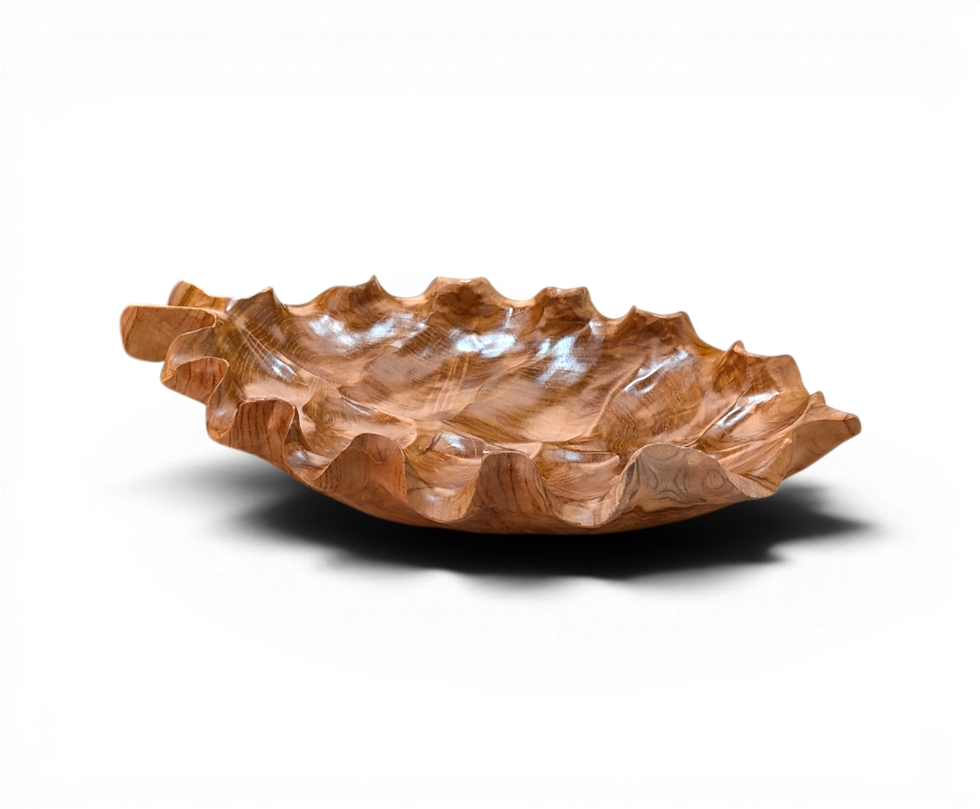 Thumbnail: Natural wood serving tray carved into a leaf-inspired design with rustic charm.