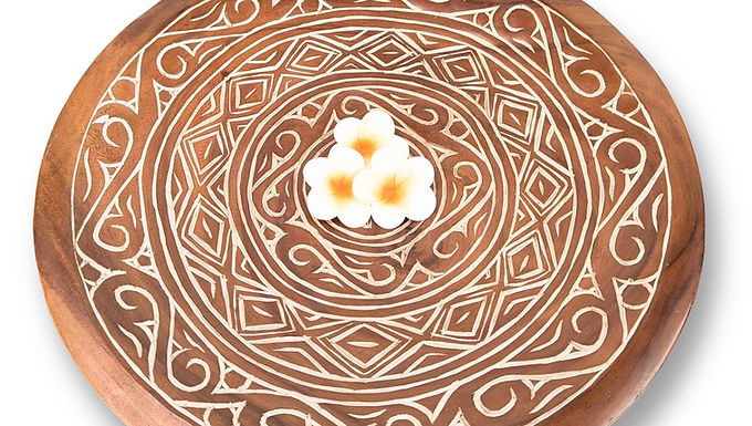 LARGE WOOD PLATTER, Ethnic Display Plate, Mandala Table Centerpiece, Round