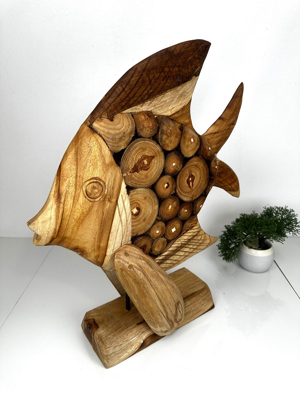 Thumbnail: RUSTIC FISH SCULPTURE, Teakwood Angel Fish, Wood Carving Fish, Sculpture Angel