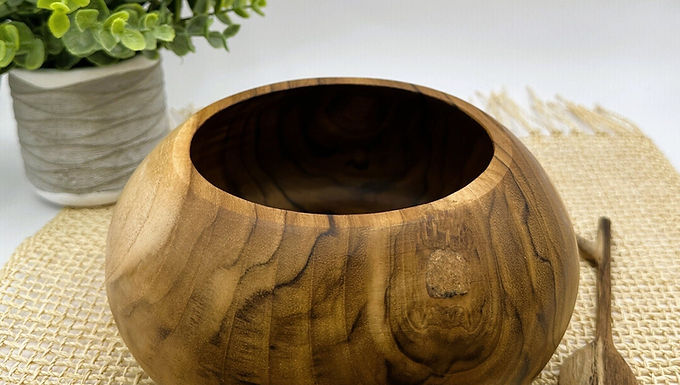 HAND CARVED BOWL, Asian Wood Bowl, Bali Teak Bowl, Teak Fruit Bowl, Rice Wood