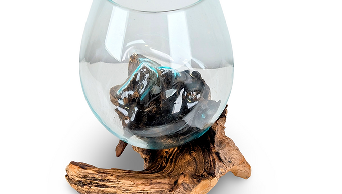 GLASS BLOWN TERRARIUM, Melted Glass bowl, Asian Fish Bowl, Zen Garden Planter