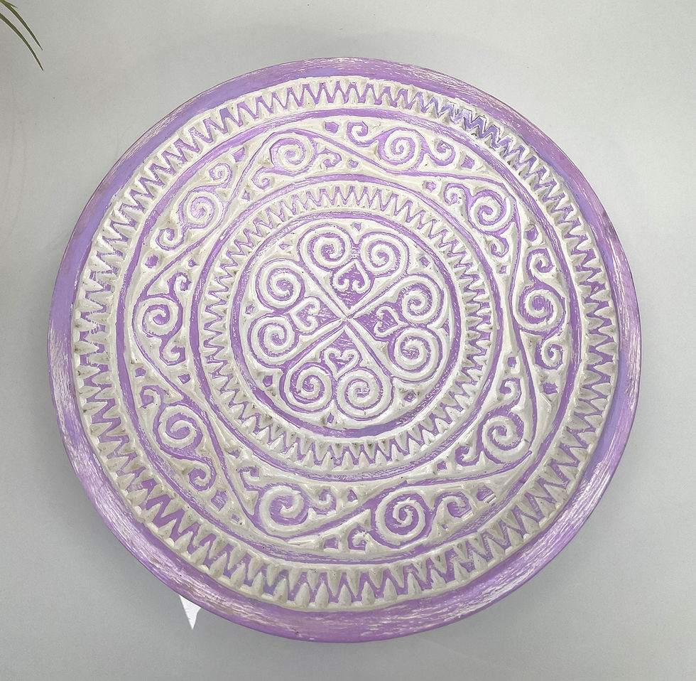 Thumbnail: DECORATIVE WOOD PLATE, Lavender Wooden Plate, Tribal Wood Tray, Hand Carved