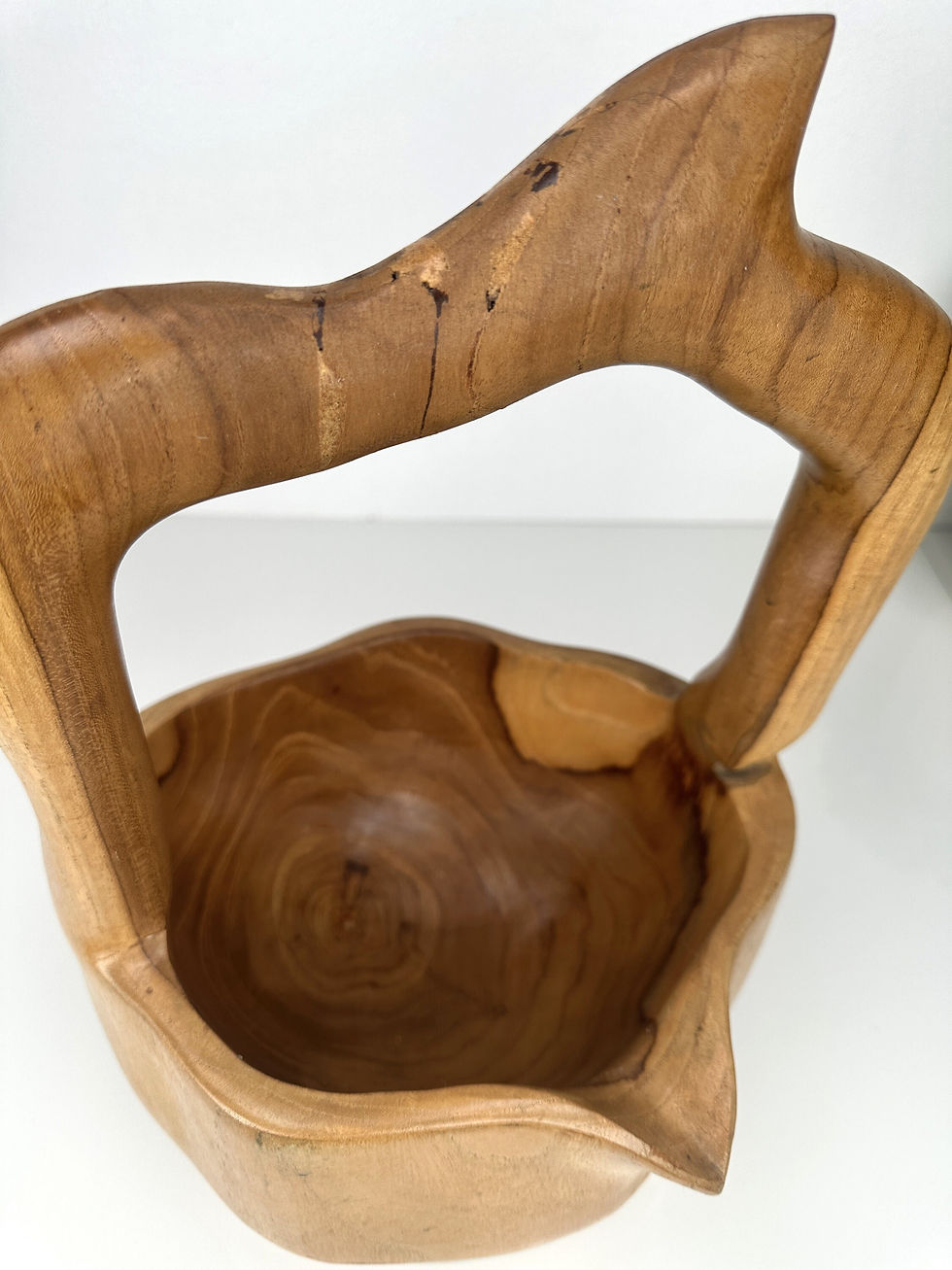 Thumbnail: HAND-CARVED BASKET, Teak Wood Basket, Natural Wood Basket, Handcarved Wood