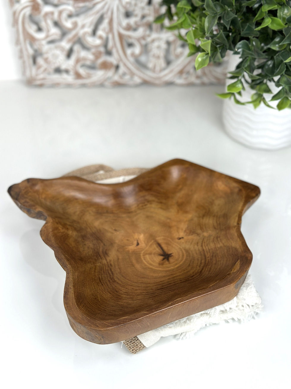 Thumbnail: RUSTIC WOOD PLATTER, Natural Wood Slab, Teak Wood Tray, Live Edge Platter