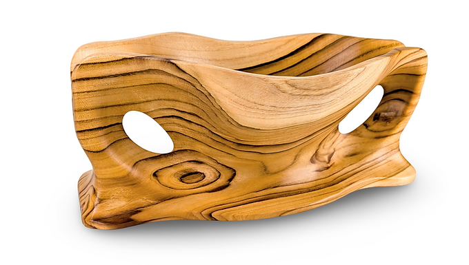 HANDCRAFTED VESSEL BOWL, Carved Wood Bowl, Tabletop Fruit Bowl, Baguette Bowl