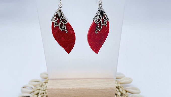 STERLING CORAL EARRINGS, Red Drop Dangle Earrings, Natural Coral Earrings, Red