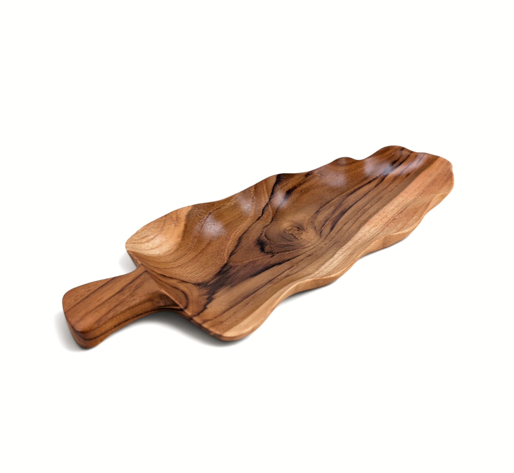 Teak leaf display tray with a graceful botanical shape
