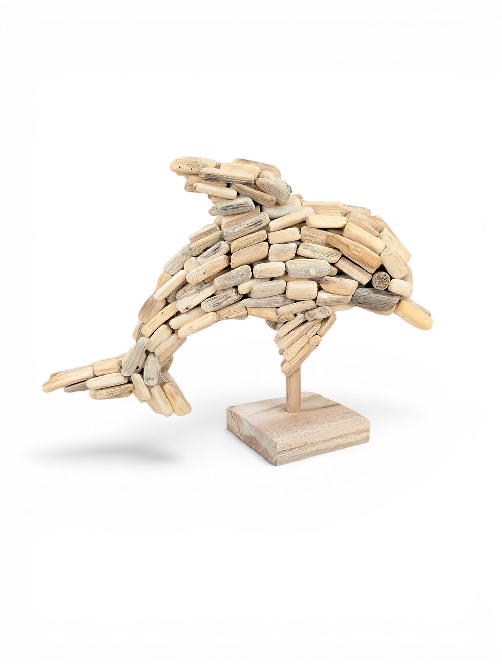 Handmade driftwood dolphin sculpture