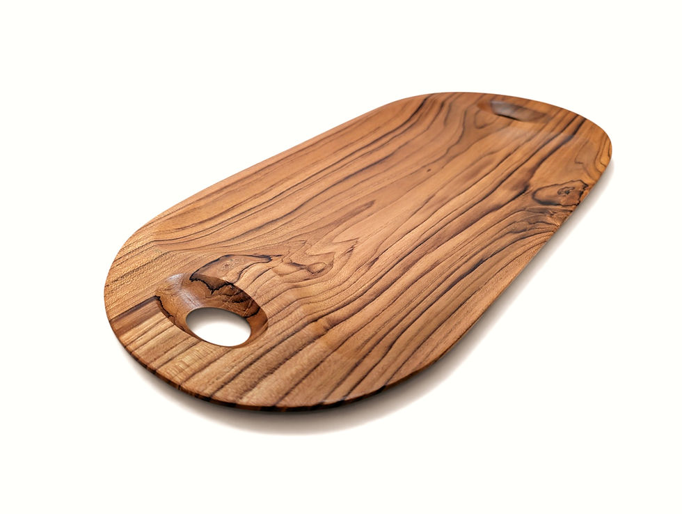 Amber teak serving tray featuring two handles