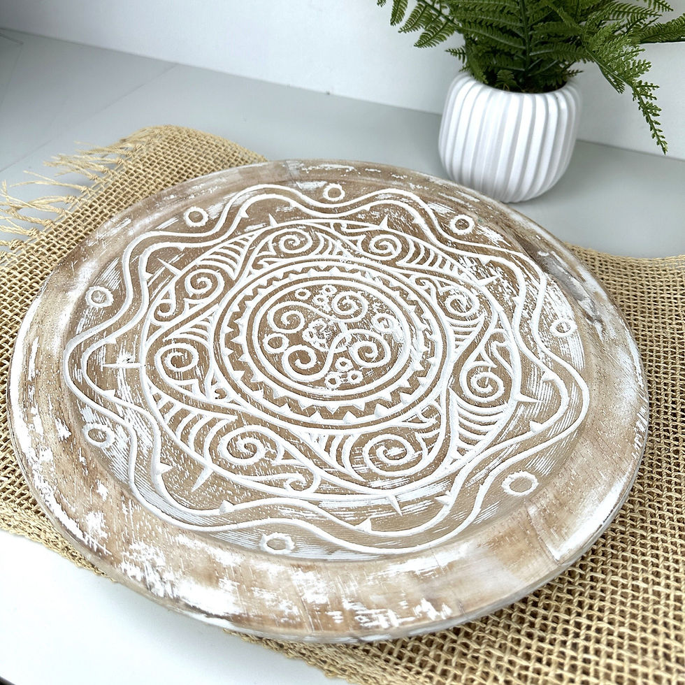 Thumbnail: WHITEWASH WOOD PLATE, Hand Carved Dish, Carved Wood Bowls, Entry Bowl Plate